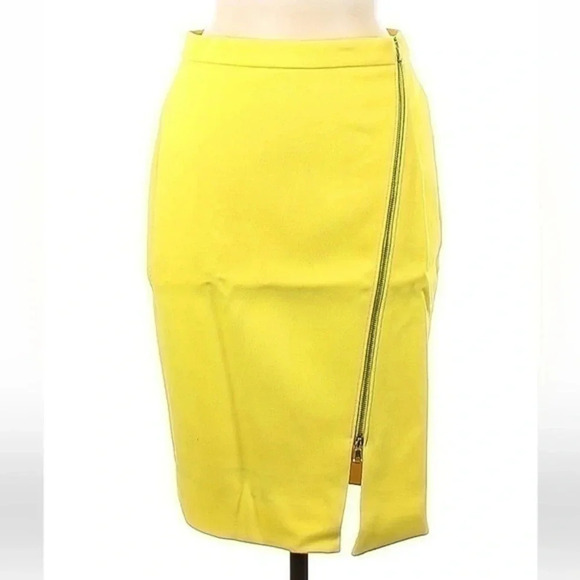 J. Crew | Neon Yellow Zippered Front Pencil Skirt Party Career Size 0 XXS XS - Picture 1 of 2